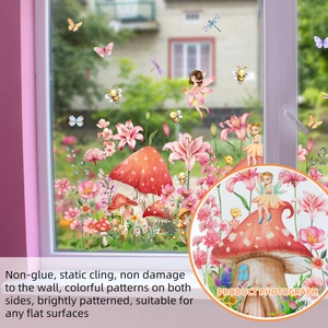Fairy Garden Mushroom House Static Cling Window Stickers Double Sided Color PVC Waterproof Glass Decals For Kids Room