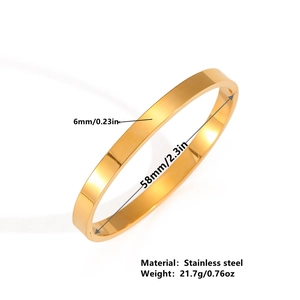 6mm minimalist polished gold stainless steel bangle with a 58mm inner diameter