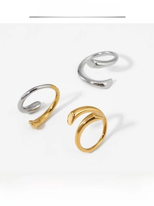 Three-tone minimalist spiral open ring in gold and silver finish with flat ends