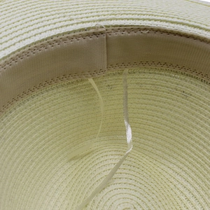 Close-up of internal sweatband and handwoven straw texture of the Panama sun hat