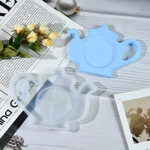 DIY teapot silicone mold with sky blue resin sample for handmade coasters and ornaments