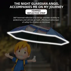 Cartoon kids umbrella with 360-degree reflective safety strip for night visibility