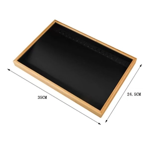 Bamboo jewelry display tray with black velvet lining measuring 35cm x 24.5cm