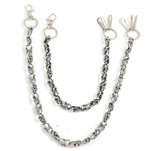 Gothic silver skull wallet chain with punk double layer metal links for hip-hop style