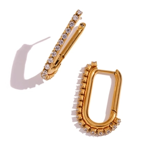 18K gold plated stainless steel U-shaped hoop earrings with white zircon accents