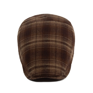 Classic British brown plaid flat cap in wool blend tweed for autumn fashion accessories
