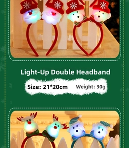 Detail view of glowing Christmas headband with LED lights and 21x20cm dimensions