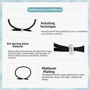 Detail of s925 sterling silver slider on black braided rope bracelet with thick plating