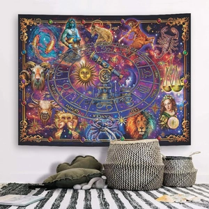 Zodiac signs tapestry with geometric abstract astrology patterns for wall decor