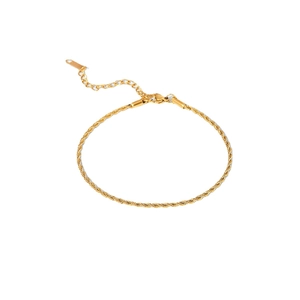 Golden 2mm stainless steel rope chain anklet for women with adjustable lobster clasp