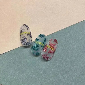 Japanese style retro floral nail stickers with long oval shapes in three vintage colors