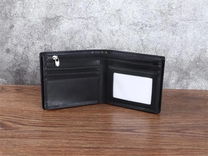 Close-up of internal slots and zipper pocket of the genuine leather bifold wallet
