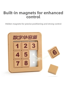 Close-up of magnetic sliding number puzzle with 3x3 layout and magnetic slots