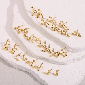 Constellation Zodiac Stud Earrings Stainless Steel 18K Gold Plated Clear Zircon Fashion Trendy Jewelry For Women