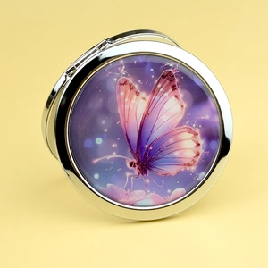 Butterfly Folding Pocket Makeup Mirror Double Sided Portable Metal Compact Mirror With Magnifying Glass For Travel Purse