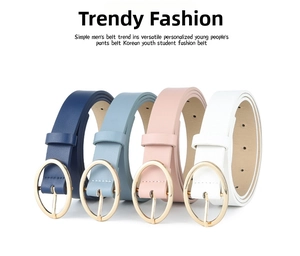 Detail view of the colorful leopard pattern belts with stylish gold-finish oval buckles