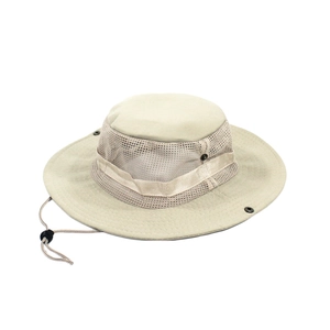 Chapeau de brousse extérieur beige avec mesh respirant et mentonnière réglable pour soleil