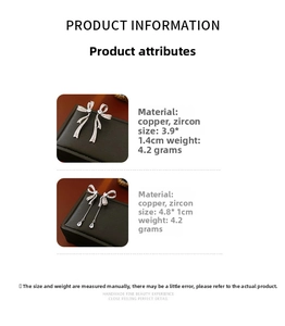 Detail specifications of bowknot earrings with cubic zirconia tassels and copper material