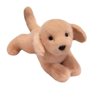 Peluche Golden Retriever allongée, fourrure douce dorée, doudou mignon pour filles