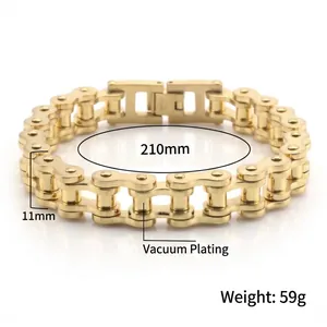 Gold vacuum plated stainless steel punk motorcycle chain bracelet for men and women