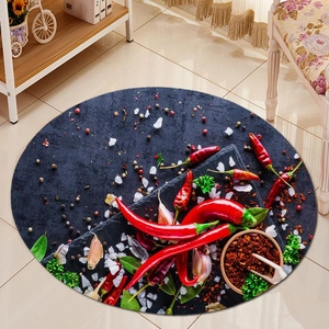 Circular spice patterned absorbent flannel floor mat for bathroom and living room decor