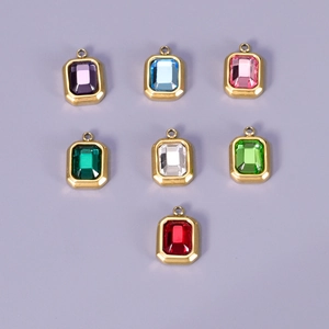 Vintage Rectangle And Heart Pendant Stainless Steel 18K Gold Plated Colorful Crystal Charm For DIY Jewelry Making