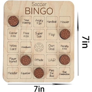 7-inch wooden Soccer Bingo game board with round markers for adult party sports entertainment