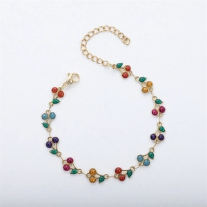 Cherry Charm Bracelet Stainless Steel Gold Plated Colorful Glitter Enamel Fruit Jewelry Sweet Adjustable For Women