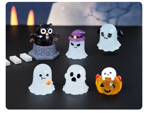 Luminous Halloween figurines including ghost, owl, and pumpkin resin miniatures