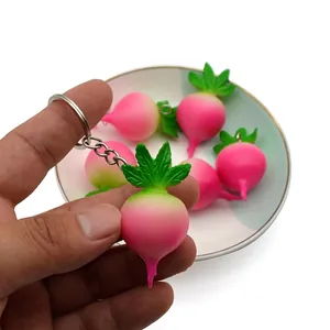 Simulation Radish Keychain PVC Soft Rubber Realistic Vegetable Pendant Pink Gradient Decor For Bag