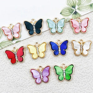 Breloques Papillon Alliage Zinc Émail Acrylique Avec Strass Pour La Fabrication Bijoux DIY Boucles Oreilles Colliers