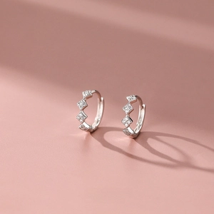 Minimalist 925 sterling silver diamond geometric rhombus hoop earrings for women