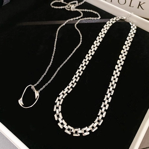 Minimalist Silver Color Alloy Copper Irregular Geometric Pendant Necklace And Square Box Chain Link Choker For Women Modern Jewelry