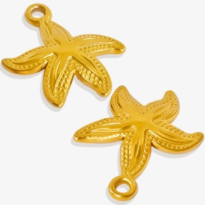 Pair of golden stainless steel starfish pendants for DIY jewelry necklaces