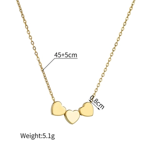 18K gold plated stainless steel necklace with three heart pendants and 45+5cm chain