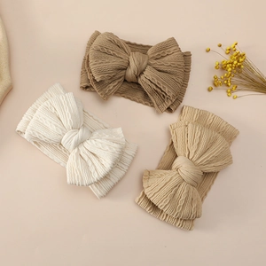 Baby Headbands Wide Jacquard Nylon Knitted Double Bow Soft Elastic Hair Bands For Toddler Infants Newborns