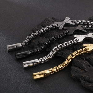 Industrial style men box chain bracelet with unique wrench and screwdriver clasp tool design