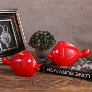 Nordischer Stil Roter Holz Karpfen Ornament Handbemalt Fisch Statue Für Hochzeitsgeschenk Haus Tischdekoration Segen Fisch
