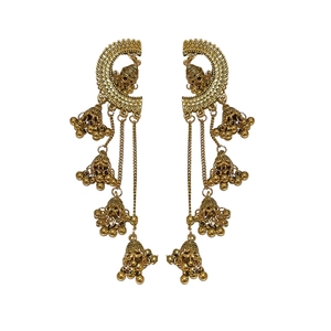 Boucles d'oreilles Jhumka vintage dorées de style bohème avec pompons à cloches