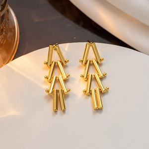 Geometric Triangle Cylinder Dangle Earrings Titanium Steel 18K Gold Plated Long Minimalist Commuter Trendy Women