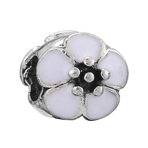 Silver ginkgo tree flower charm bead with light pink enamel for DIY jewelry bracelets