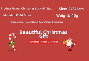 Spécifications pour chaussette de Noël à carreaux de 24x46cm et un poids léger de 40g