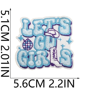 Let's Go Girls embroidery patch with disco ball and cowgirl hat, 5.1x5.6cm size
