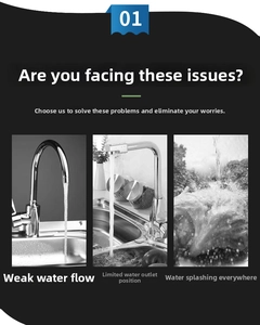 Visual comparison showing low water pressure, limited reach, and splashing faucet issues