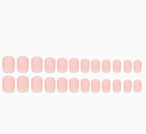 Detailed view of 24pcs short oval French tip press-on nails with glossy pink and white finish