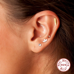 Stacked 925 sterling silver gold cartilage earrings with butterfly and chain details