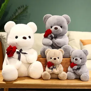 Four teddy bears in various colors holding red roses for Valentine's Day gift
