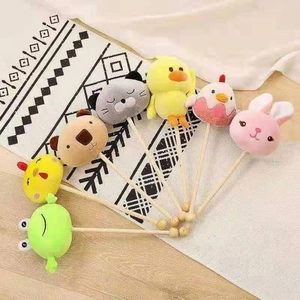 Cute plush animal massage hammer set with wooden handle featuring frog and bear designs