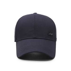 Navy blue cotton baseball cap for men with long brim and Style metal logo ornament