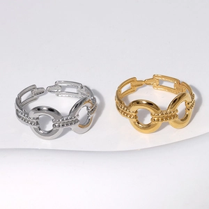 Geometric Chain Link Ring Stainless Steel Adjustable Open Band Minimalist Fashion Jewelry For Women